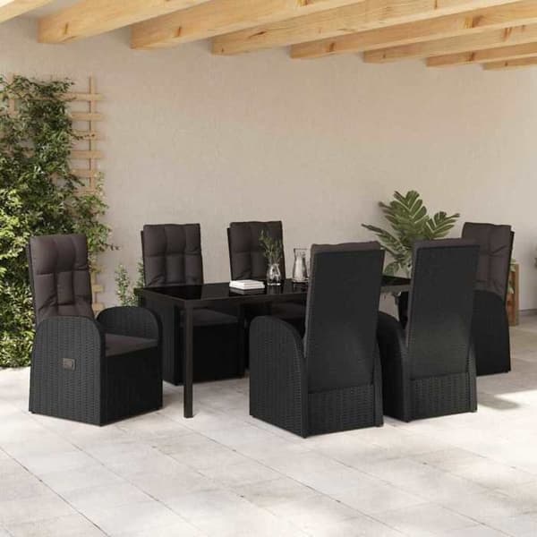 Maison Exclusive - 7 pc have spisebordssæt i sort polyrotin Svart