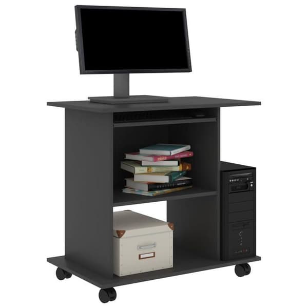 Kontor - EKSKLUSIV HUS - 80 x 50 x 75 cm - Grå - Spånplade - Skuffe til tastatur & hjul Grå