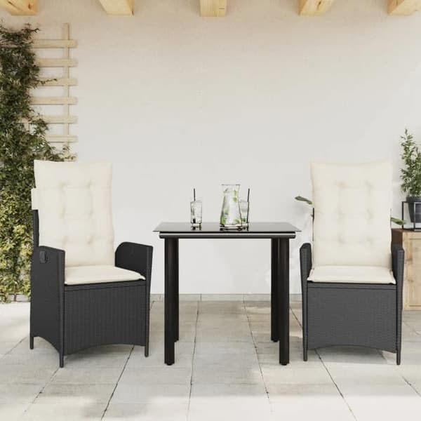 Maison Exclusive - Puutarhakalusteryhmä tyynyillä 3 kpl Musta