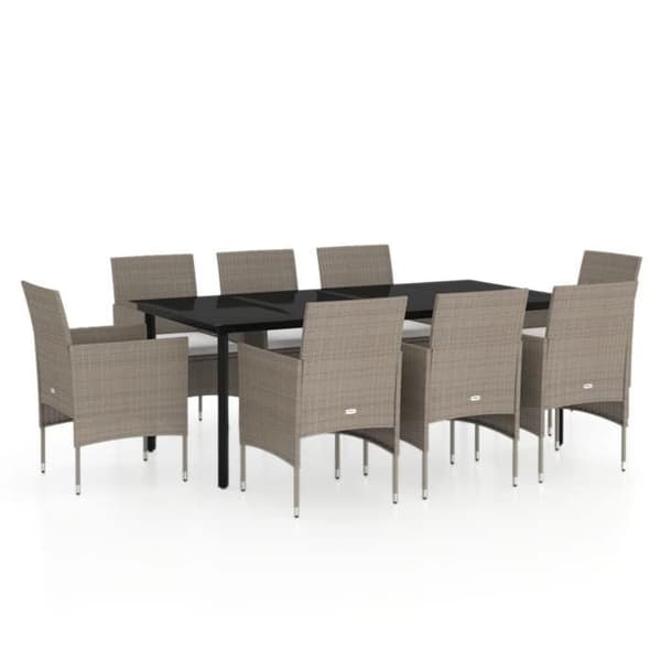 Maison Exclusive - Puutarhakalusteryhmä tyynyillä 9 kpl Beige/musta