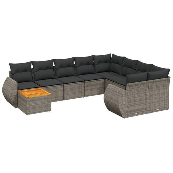 Maison Exclusive - Trädgårdsmöbler med kuddar 10 delar grå flätad resin