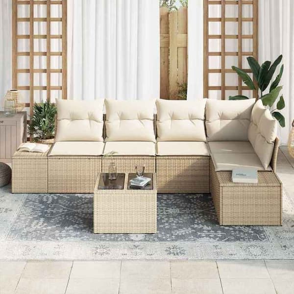 Maison Exclusive - Beige ja kerma polyrottinkinen puutarhakalustesetti