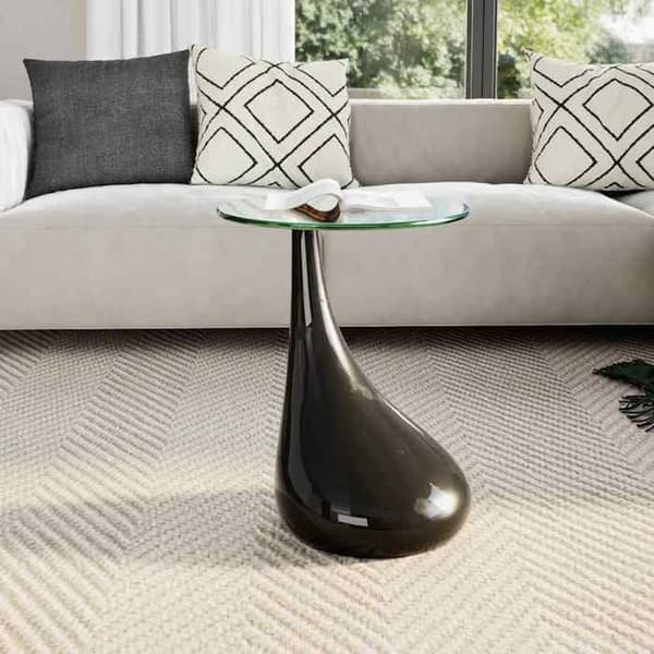 Maison Exclusive - Sofabord med rund, blank sort glasplade Skinande svart