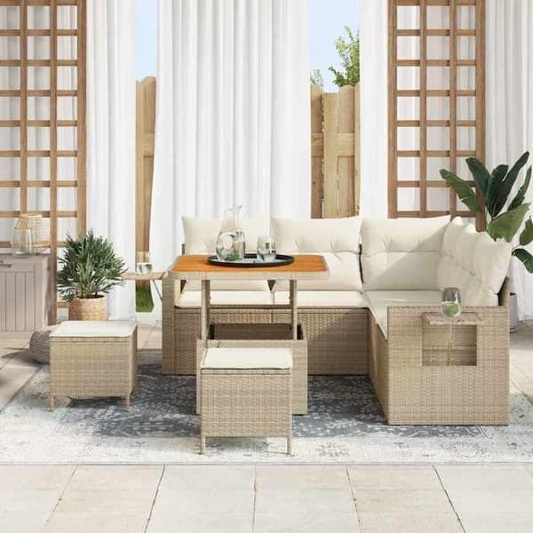 Maison Exclusive - 8 osan beige polyrottinkinen puutarhakalustesetti
