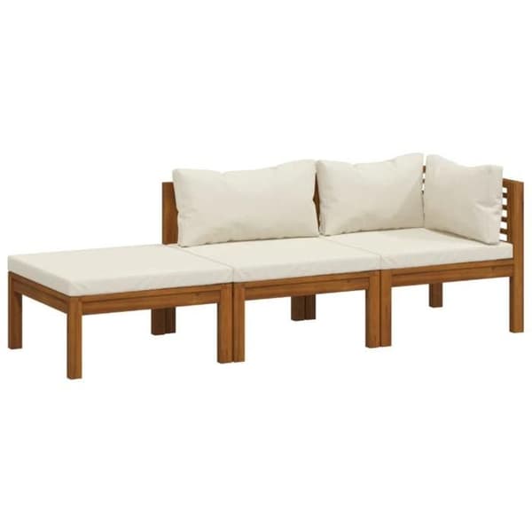 Maison Exclusive - Havegruppe 3 stk med cremefarvede puder i solid akacietræ