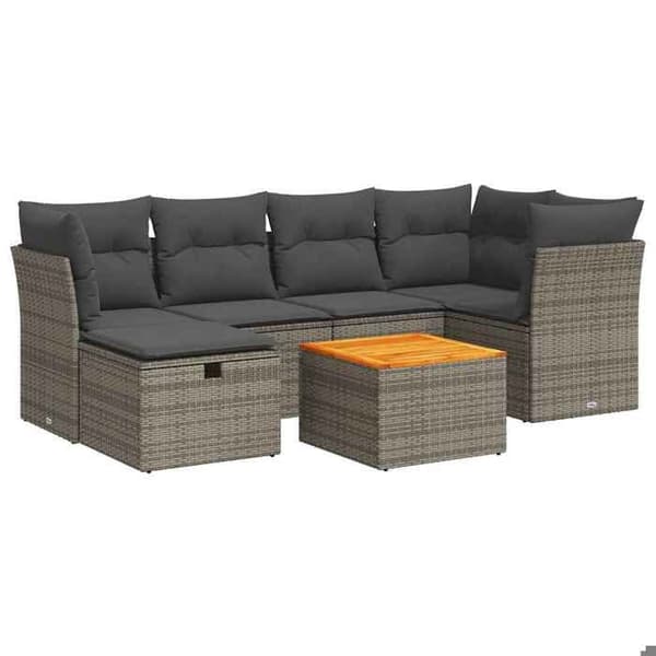 Maison Exclusive - Trädgårdsmöbler med kuddar 7 delar grå flätad resin