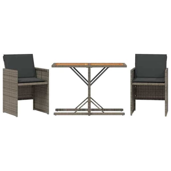 Maison Exclusive - Bistroset 3 delar med grå kuddar i flätad resin