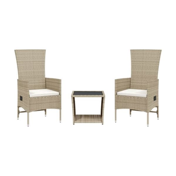 Maison Exclusive - Puutarhakalusteryhmä ja tyynyt 3 kpl Beige polyrottinki