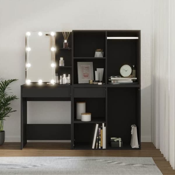 Maison Exclusive - LED-frisør med sorte ingeniørtræskabe