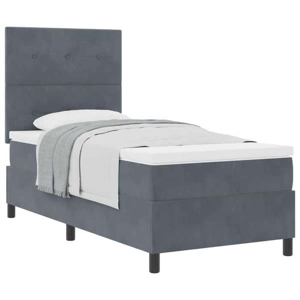 Sengestel - EKSKLUSIV HUS - 90 x 190 cm - Mørkegrå velour - Pocketfjedre - Justerbar hovedgærde Mörkgrå