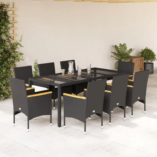 Maison Exclusive - Havemøbler sæt med spisebord og puder 9 stk sort rattan glas