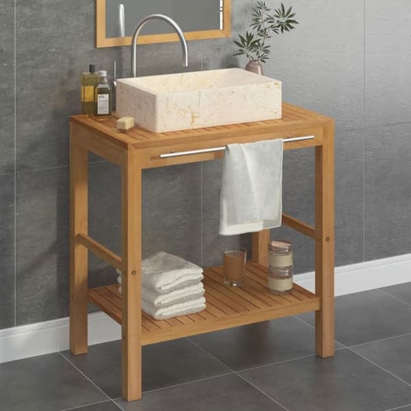 Maison Exclusive - Solid teak toalett skåp med marmor tvättställ i krämfärg Kräm (marmor)