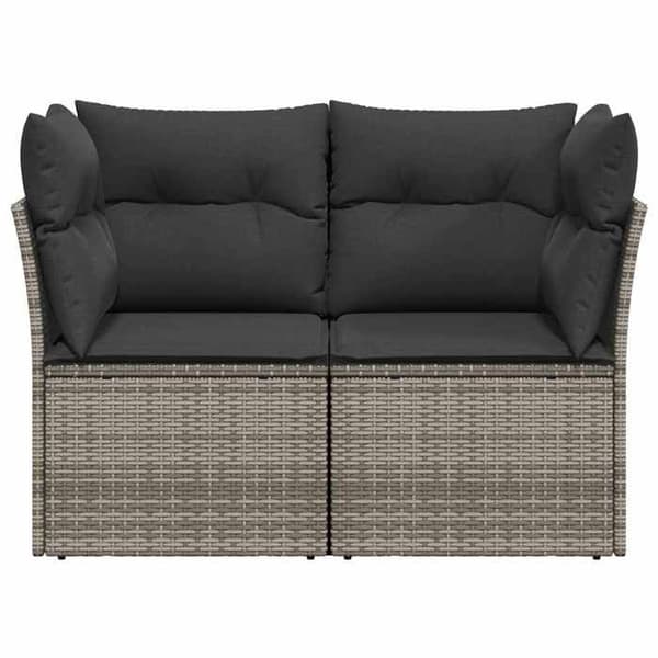 Maison Exclusive - Trädgårdssoffa 2 platser med grå kuddar i flätad resin