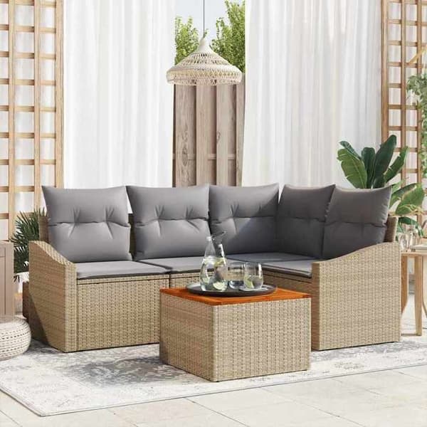 Maison Exclusive - 5 osan beige polyrottinkinen puutarhakalustesetti