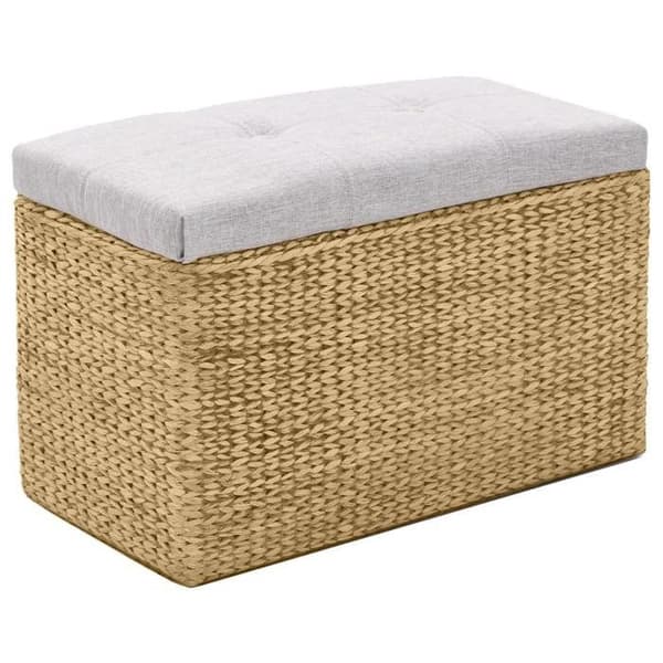 Maison Exclusive - Bänk med 2 puffar av grå vattenhyacint Grå (kuddar)