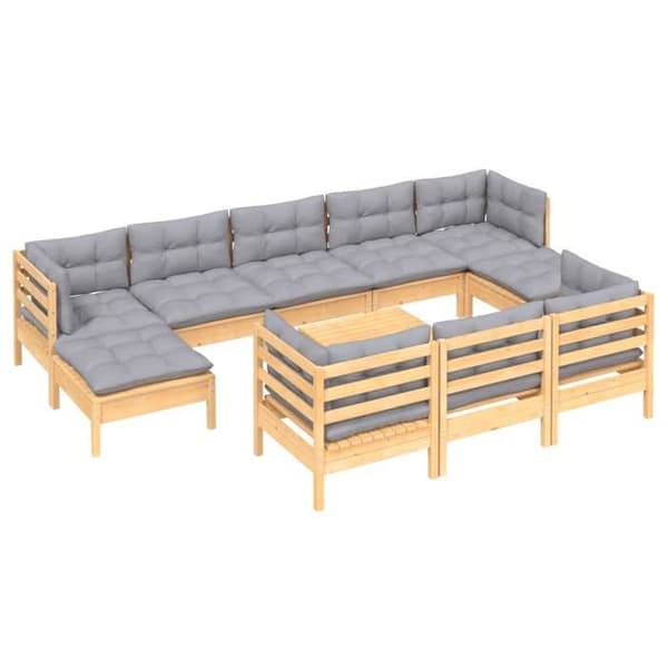 Maison Exclusive - 11 dele have møbler med grå puder i solid fyrretræ Grå