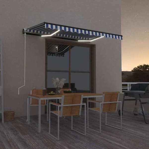 Maison Exclusive - Automatisk markis med vindsensor/LED 350x250 cm Blå och vit Blå och vit