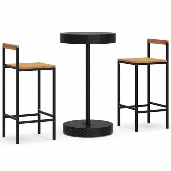 Maison Exclusive - Havebar sæt 3 dele sort poly rattan/massiv akacietræ