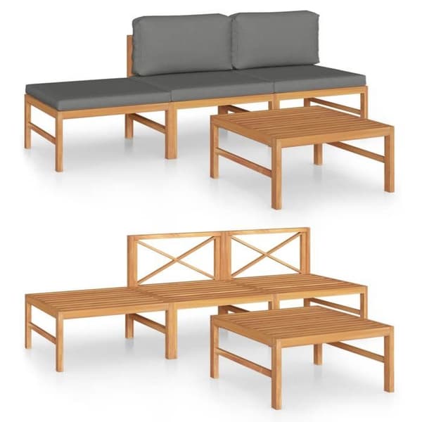 Maison Exclusive - Havegruppe 4 stk med grå puder Solid teaktræ