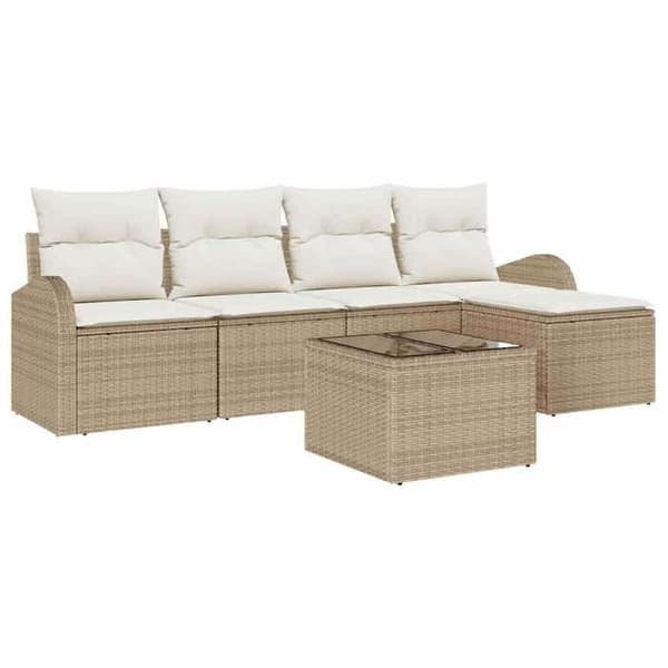 Maison Exclusive - 6 osan sohvasetti beige ja valkoinen polyrottinki