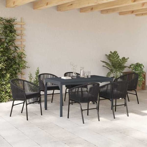 Maison Exclusive - 7 pc have spisebordssæt i sort polyrotin Svart