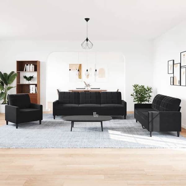 Maison Exclusive - 4-osainen sohvasetti tyynyillä, musta sametti Svart