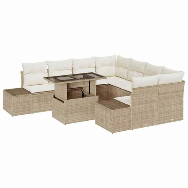 Trädgårdsoffmöbel - EXKLUSIVT HEM - 9-delars set - Polyrotin & stålram - Justerbart bord - Modulärt beige