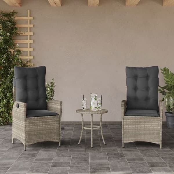 Maison Exclusive - Bistro-set 3 delar med ljusgrå kuddar i flätad resin