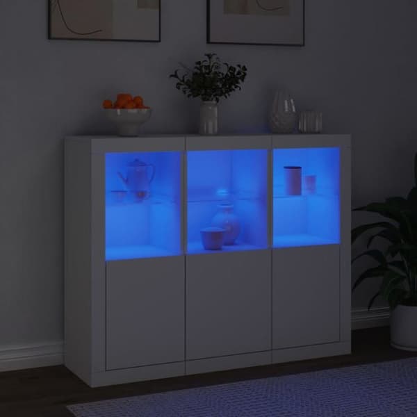 Maison Exclusive - Bufféer med LED-lampor 3 st vit ingenjörsträ