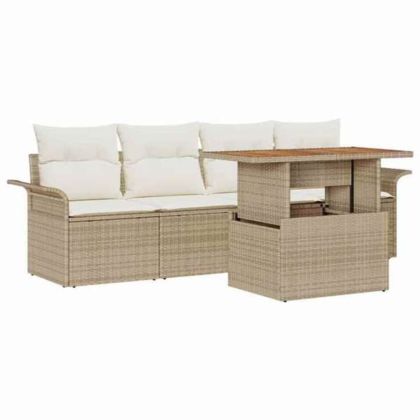 Maison Exclusive - 5-delars trädgårdsoff-set i beige och kräm polyrotting