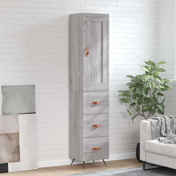Maison Exclusive - Buffé hög Sonoma grå 34,5x34x180 cm Ingenjörsträ