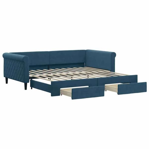 Päivävuode - EXCLUSIVE KOTI - 100x200 cm - sininen sametti - vuodevaatteet - 2 laatikkoa Blå