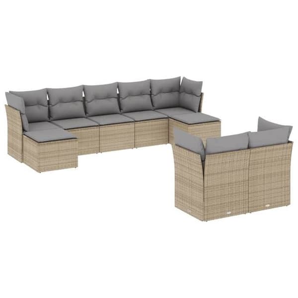 Maison Exclusive - Trädgårdsmöbler med kuddar 9 delar beige flätad resin