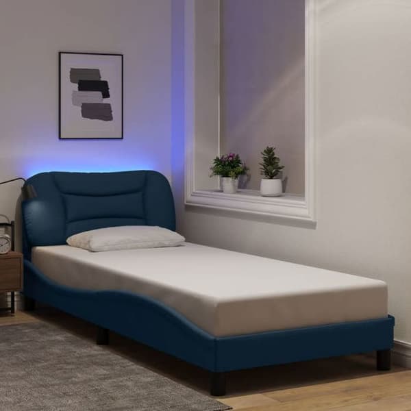 Sengestel - EKSKLUSIV HUS - Hvar - Indbygget LED - 90x200 cm - Lamelseng blå