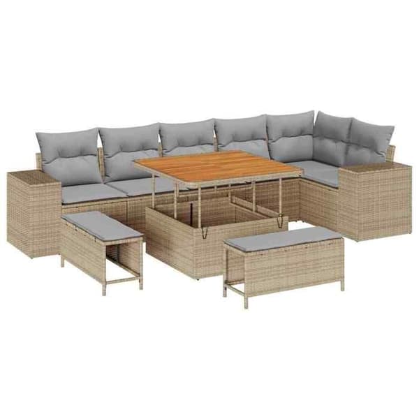 Maison Exclusive - 9 osan beige polyrottinkinen puutarhakalustesetti