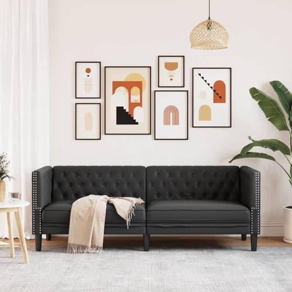 Maison Exclusive - Chesterfield sort 3-personers sofa i kunstlæder