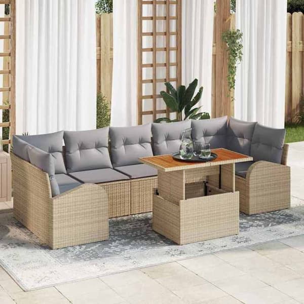 Maison Exclusive - 8 osan beige polyrottinkinen puutarhakalustesetti