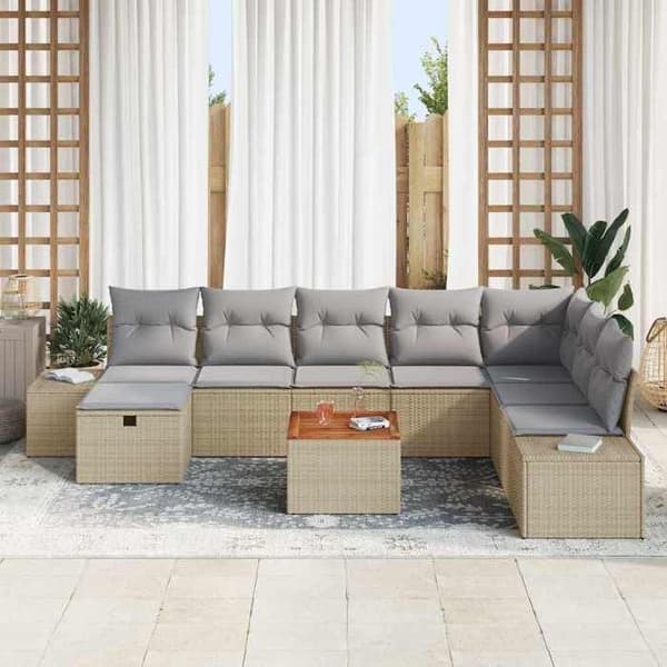Maison Exclusive - 9 osan beige polyrottinkinen puutarhakalustesetti