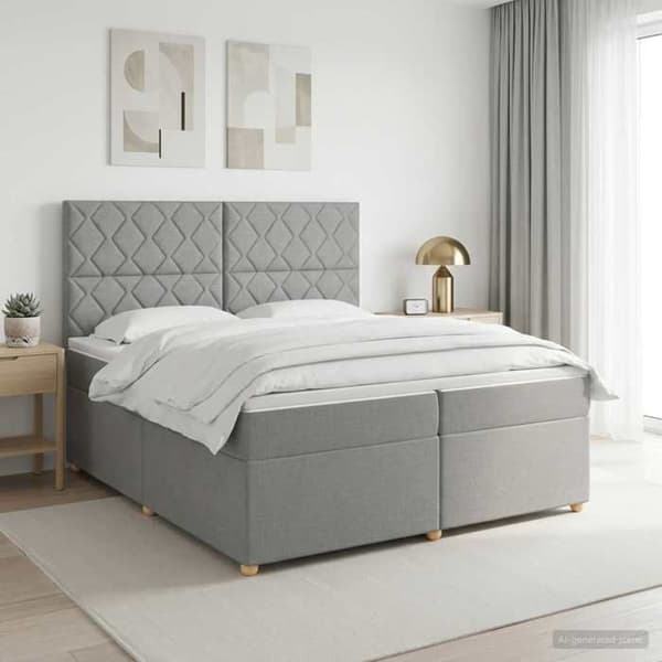 Maison Exclusive - Boxspring seng med madras Lys grå 200 x 200 cm Stof Ljusgrått