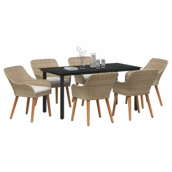 Maison Exclusive - 7 pc spisestue sæt til haven i beige polyrotin beige
