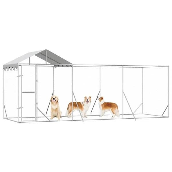 Maison Exclusive - Utomhus hundhus med silvertak 6x2x2,5 m Silverfärgad (tak)