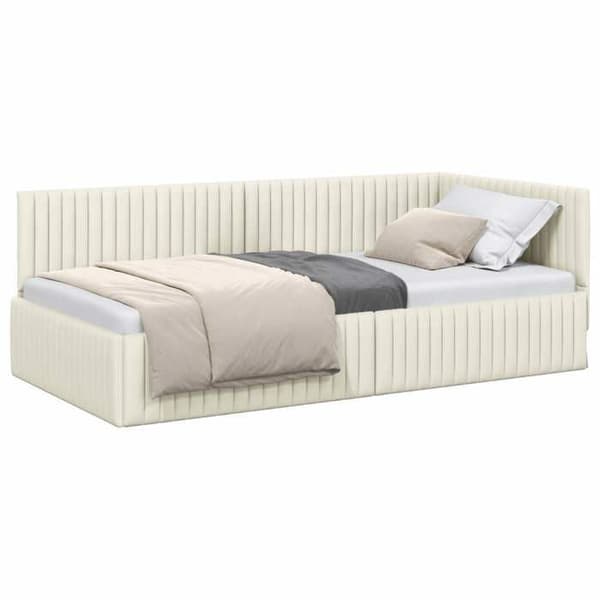 Sängram - EXKLUSIV HEM - Sammet - 100 x 200 cm - Kräm - L-formad konvertibel design Grädde