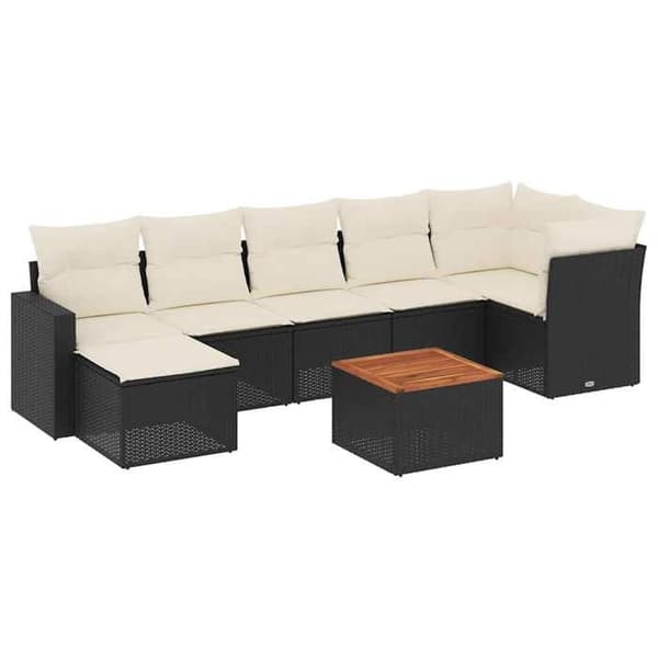 Maison Exclusive - 8 dele havegruppe med sorte puder i flettet harv