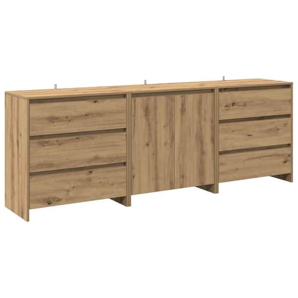 Maison Exclusive - Buffet 3 stk. egetræ håndlavet ingeniørtræ