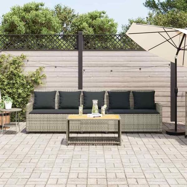 Maison Exclusive - Trädgårdsoffa och kuddar 5 platser ljusgrå flätad resin Ljusgrått