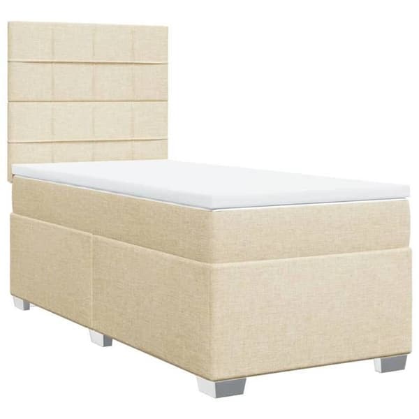 Maison Exclusive - Sengebund med lameller og madras Creme 90x190 cm Stof