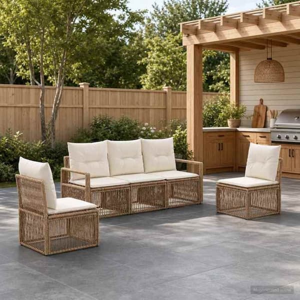 Maison Exclusive - 5 osan beige polyrottinkinen puutarhakalustesetti