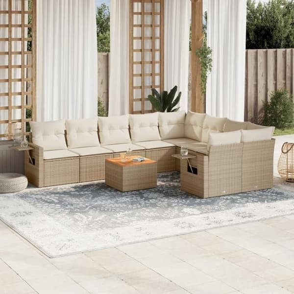 Maison Exclusive - Trädgårdsmöbler med kuddar 10 delar beige flätad resin