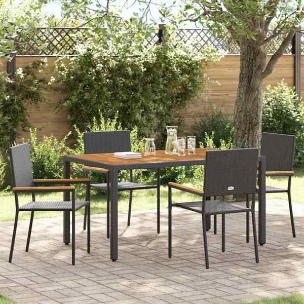 Maison Exclusive - 5 pc have spisebordssæt i sort polyrotin Svart