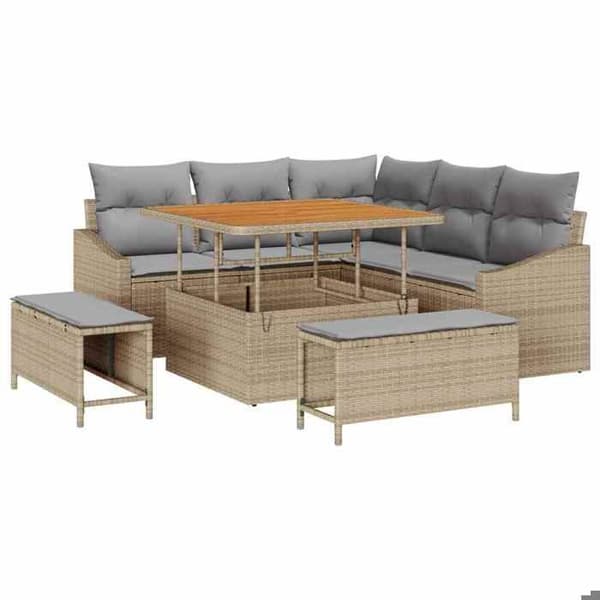 Trädgårdsoffmöbel - EXKLUSIVT HUS - 7 platser - Modulär - Poly rattan & akacia - Beige beige